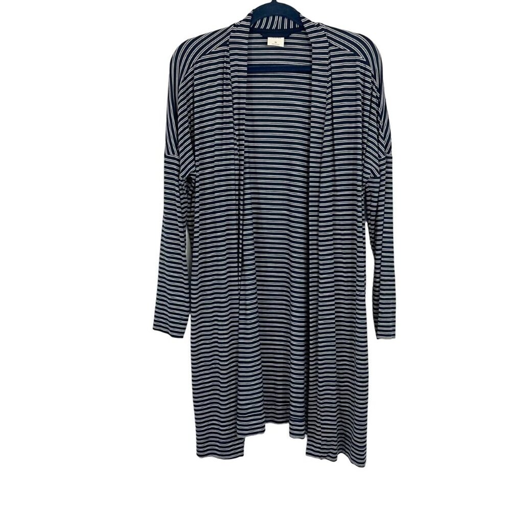 Soma Navy Blue & White Striped Longline Cardigan Pockets Lounge Size Medium